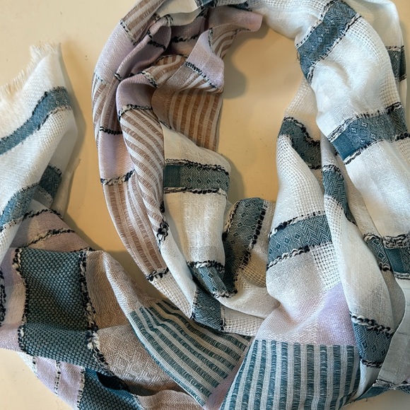 J.Jill Cream Scarf Teal Lavender Stripes India NWT - Picture 2 of 6